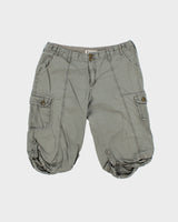 Vintage Y2K 00s Lady Hathaway Women's Khaki Mid Rise Canvas Relaxed Fit Adjustable Cargo Capri Shorts - W32