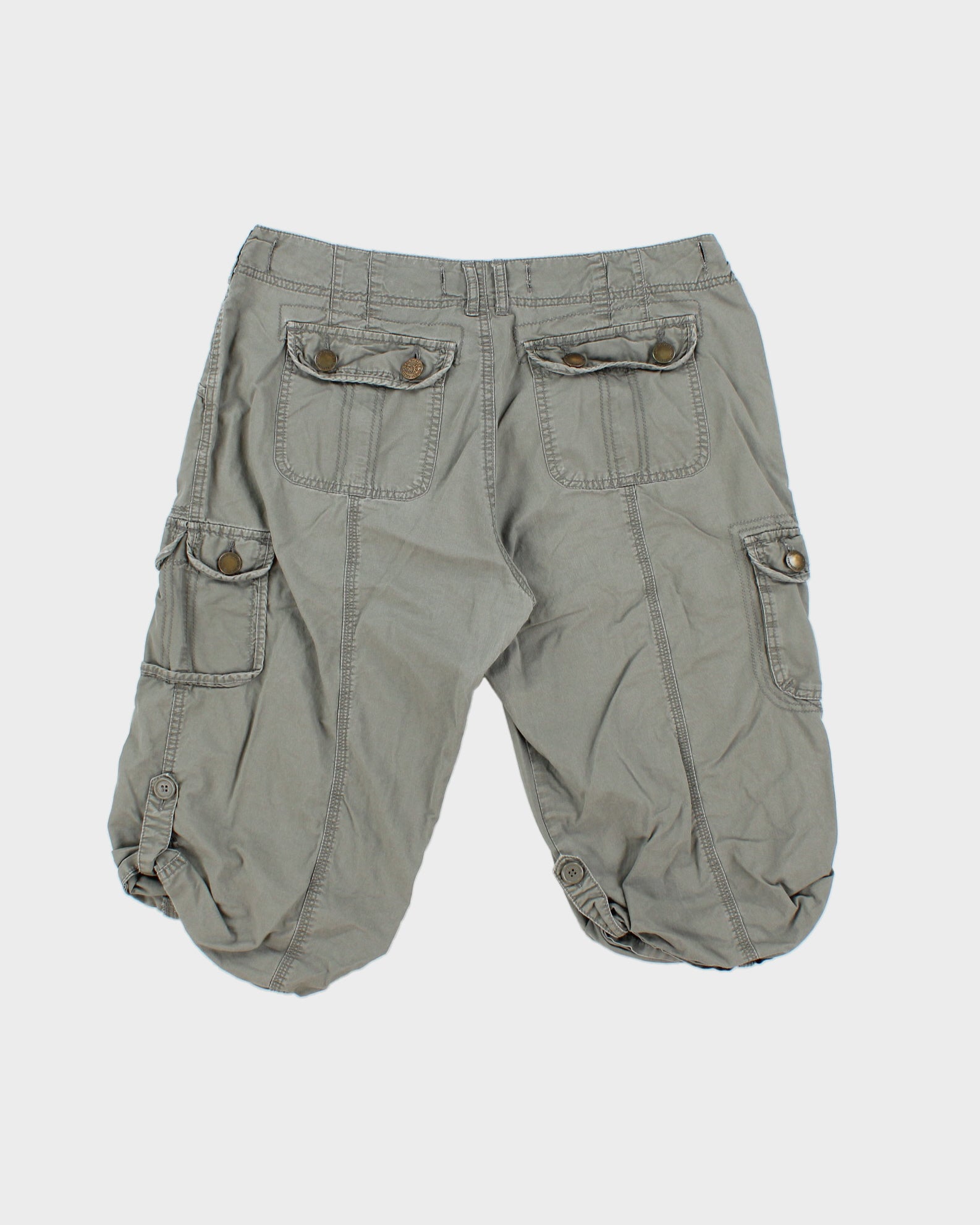 Vintage Y2K 00s Lady Hathaway Women's Khaki Mid Rise Canvas Relaxed Fit Adjustable Cargo Capri Shorts - W32