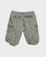 Vintage Y2K 00s Lady Hathaway Women's Khaki Mid Rise Canvas Relaxed Fit Adjustable Cargo Capri Shorts - W32