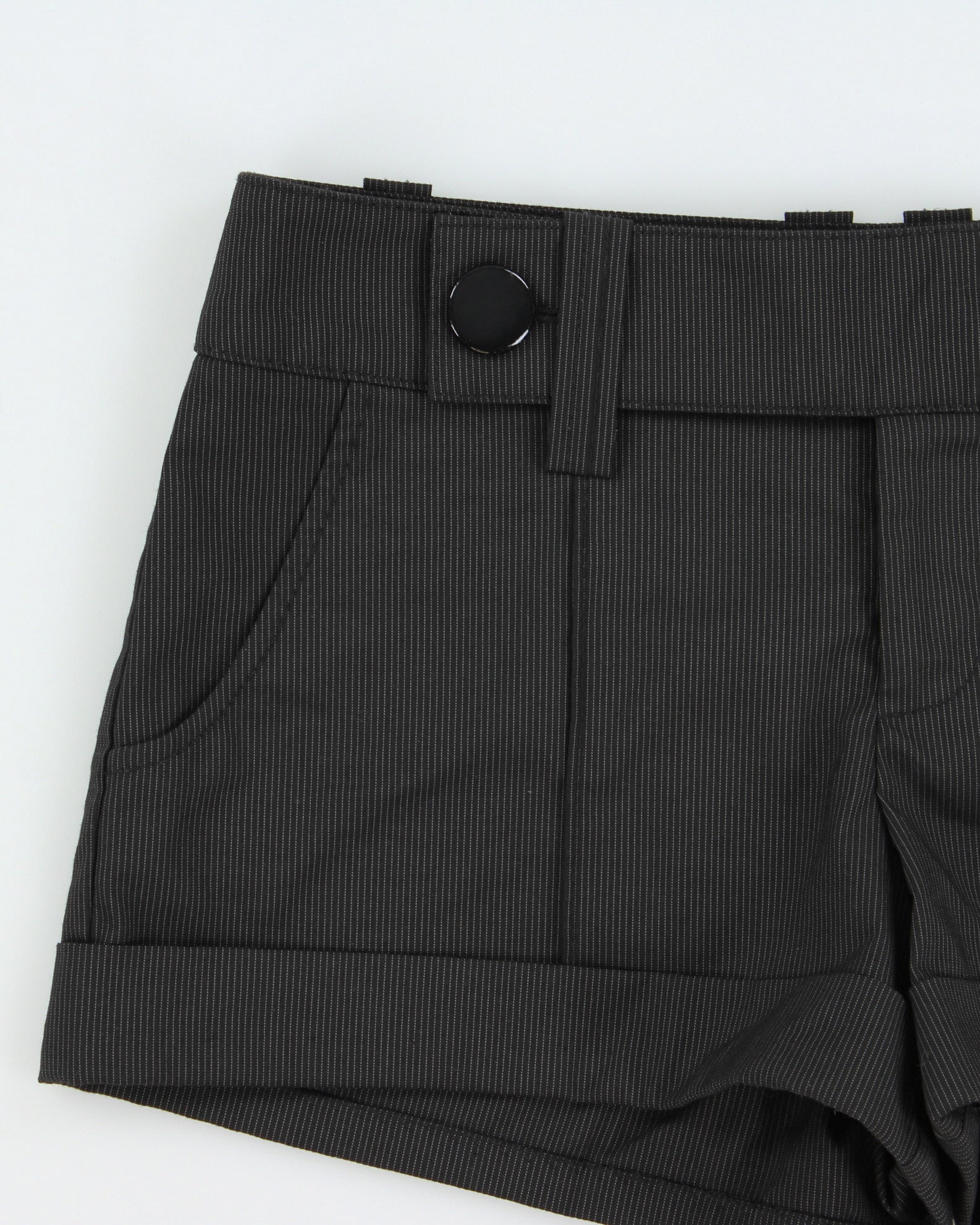 Vintage Y2K 00s Bebe Low-Rise Pinstripe Made In USA Flap Pocket Mini Shorts - W28