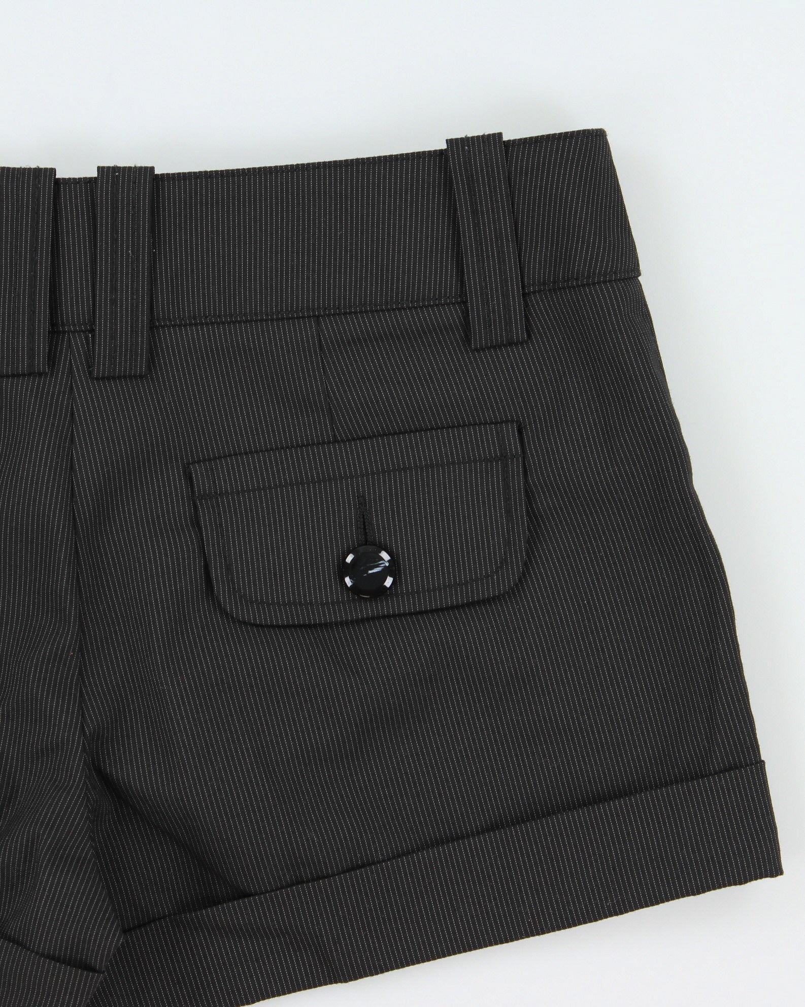 Vintage Y2K 00s Bebe Low-Rise Pinstripe Made In USA Flap Pocket Mini Shorts - W28