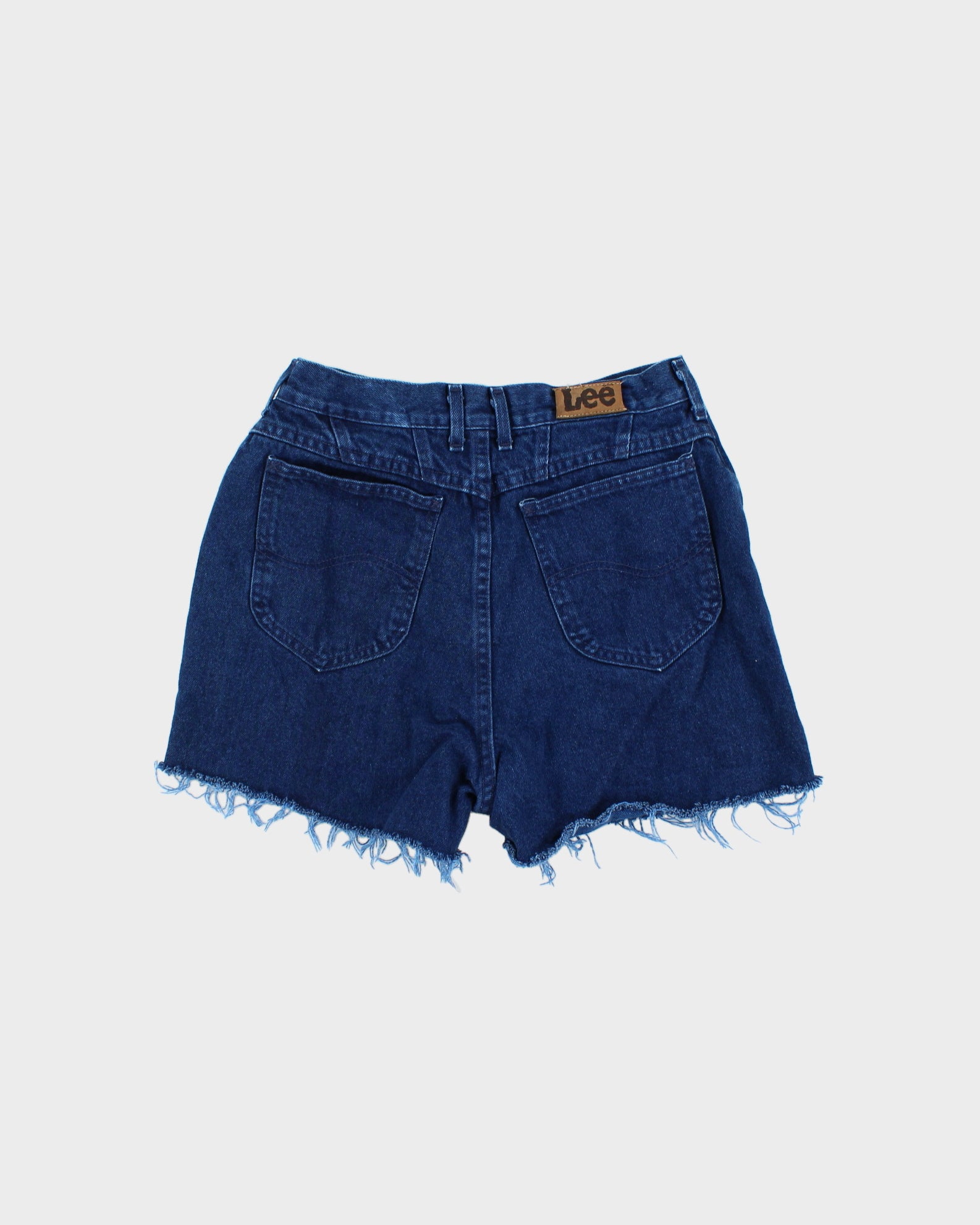 Vintage 1970s Lee Women's High-Rise Indigo Denim Union Made In USA Frayed Mini Shorts - W28