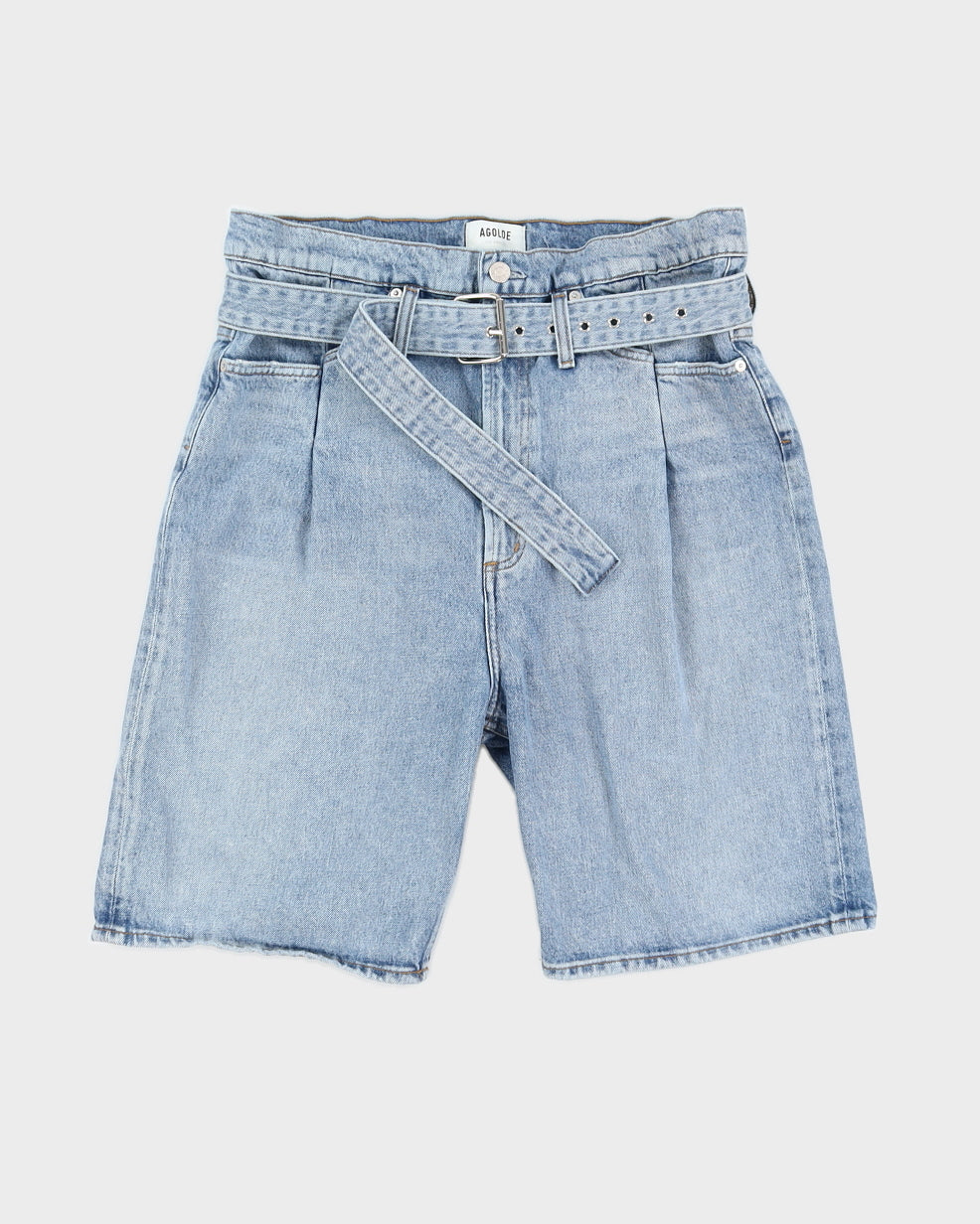 Agolde Pleated Belted Jean Shorts - S