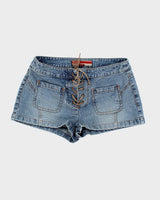 Y2k 00s Lace-Up Denim Hot Pant Shorts - S