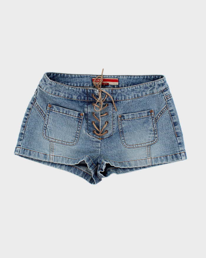 Y2k 00s Lace-Up Denim Hot Pant Shorts - S