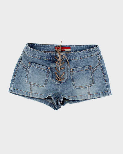 Y2k 00s Lace-Up Denim Hot Pant Shorts - S