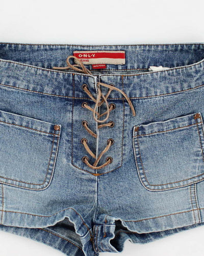 Y2k 00s Lace-Up Denim Hot Pant Shorts - S