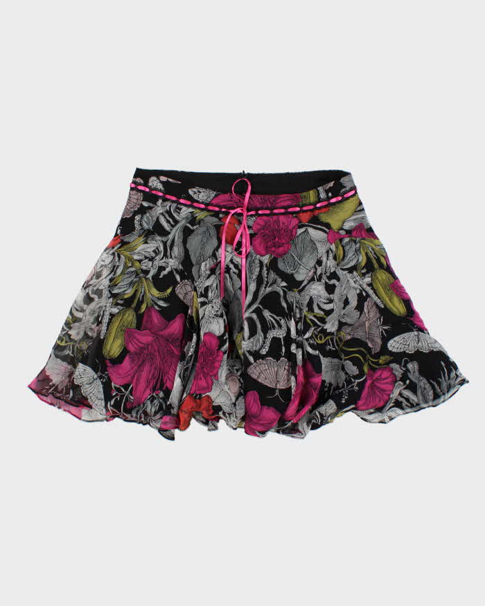 Vintage Y2k 2000s Betsy Johnson Floral Silk Pin Hem Skirt - S