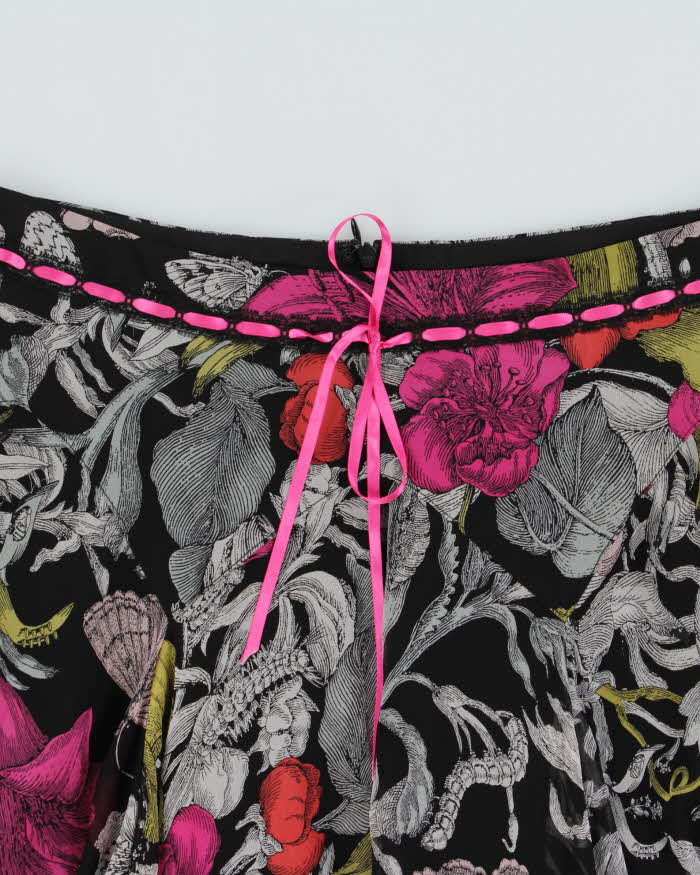 Vintage Y2k 2000s Betsy Johnson Floral Silk Pin Hem Skirt - S