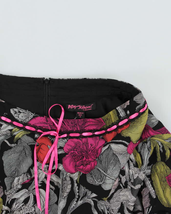 Vintage Y2k 2000s Betsy Johnson Floral Silk Pin Hem Skirt - S