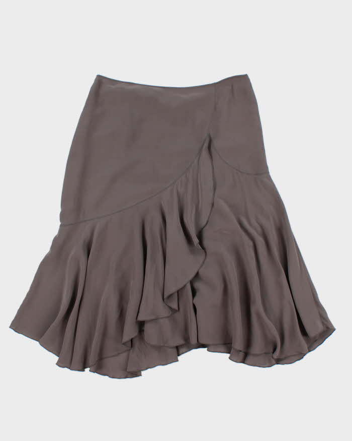 Vintage 2000s Nougat Silk Pin Hem Skirt - XS
