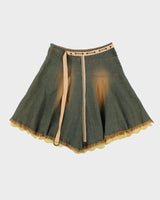 Vintage 2000s Y2k Lead Collective Lace Trim Frayed Hem Denim Skirt -XS