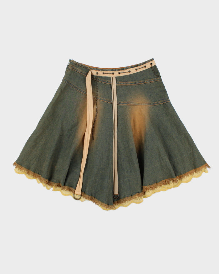 Vintage 2000s Y2k Lead Collective Lace Trim Frayed Hem Denim Skirt -XS