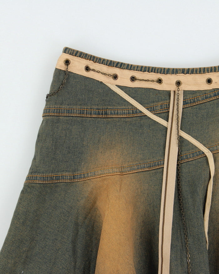 Vintage 2000s Y2k Lead Collective Lace Trim Frayed Hem Denim Skirt -XS