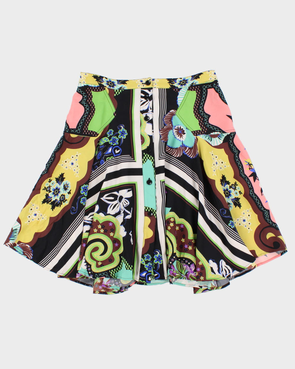 Vintage Etro Abstract Floral Silk Button Through Skirt - S