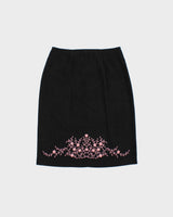 Vintage 1990s Floral Embroidered Faux Suede Skirt - XS