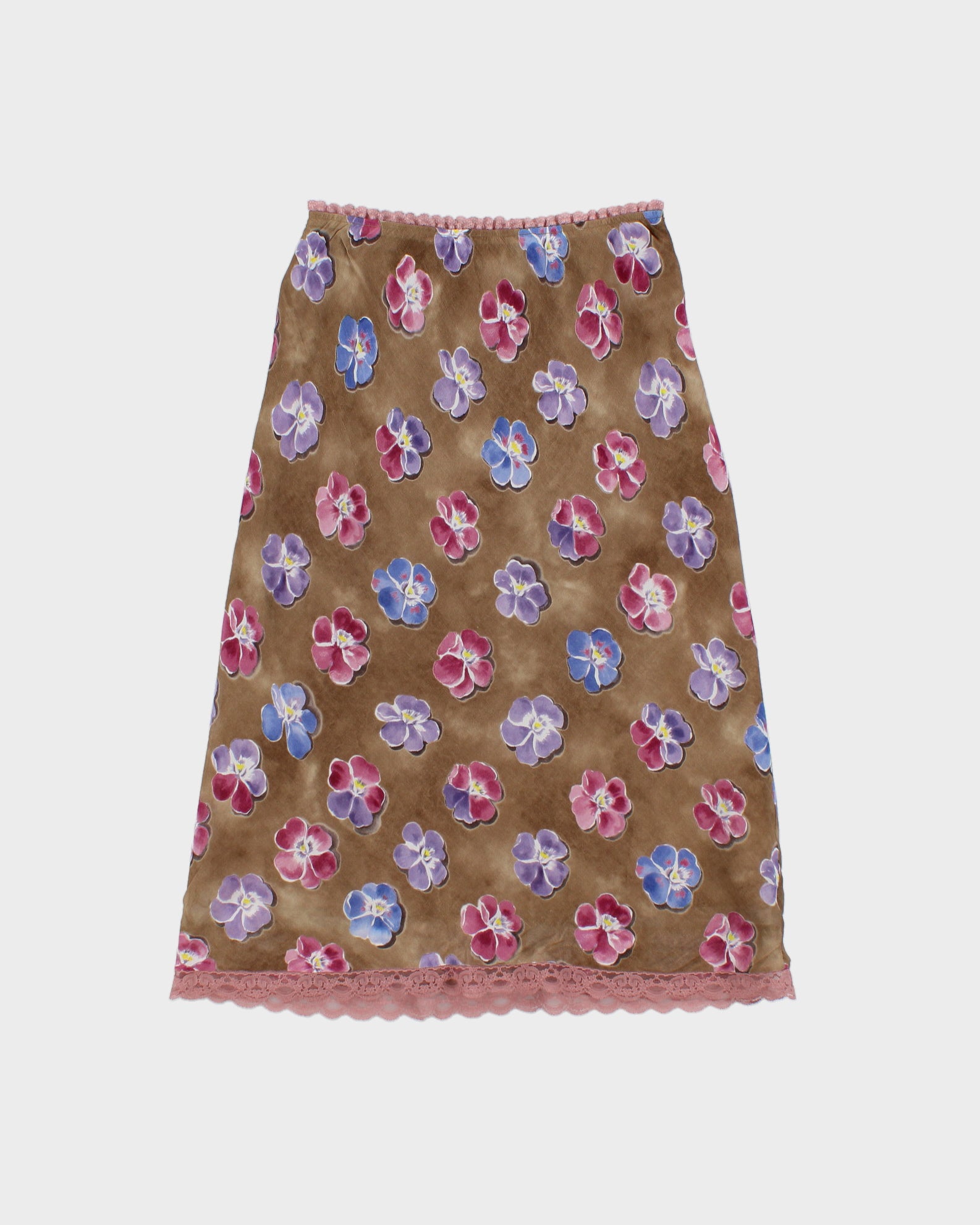 Vintage Y2K 2000s Mm Moiselle Lace Trim Floral Midi Skirt - XS