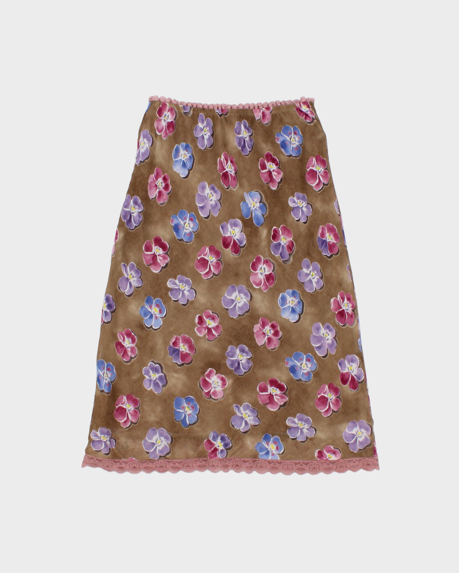 Vintage Y2K 2000s Mm Moiselle Lace Trim Floral Midi Skirt - XS