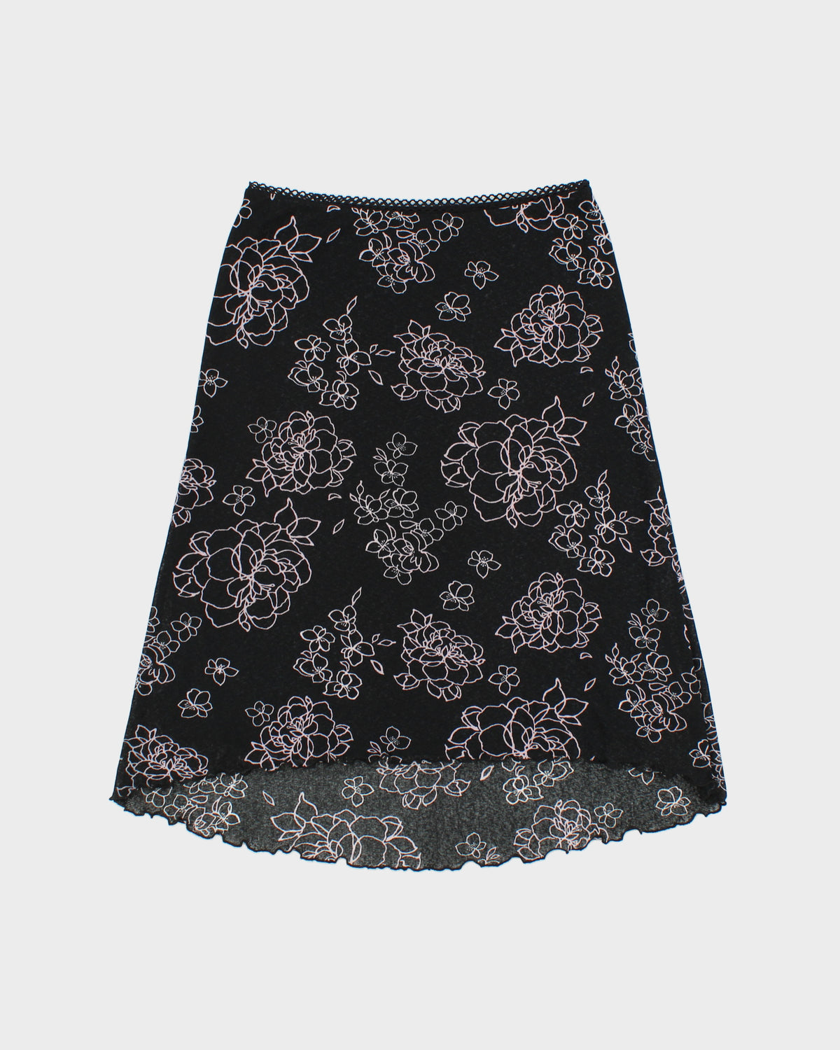 Vintage 1990s Jacob Floral Lettuce Hem Midi Skirt - S