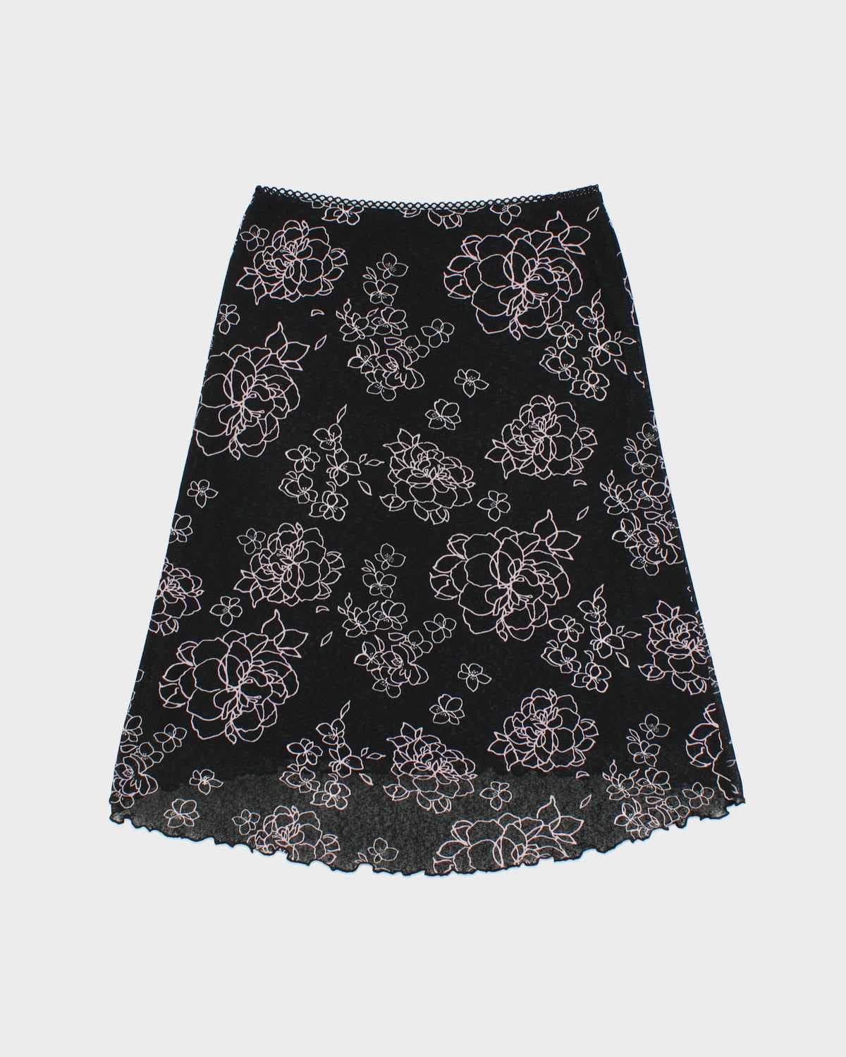 Vintage 1990s Jacob Floral Lettuce Hem Midi Skirt - S