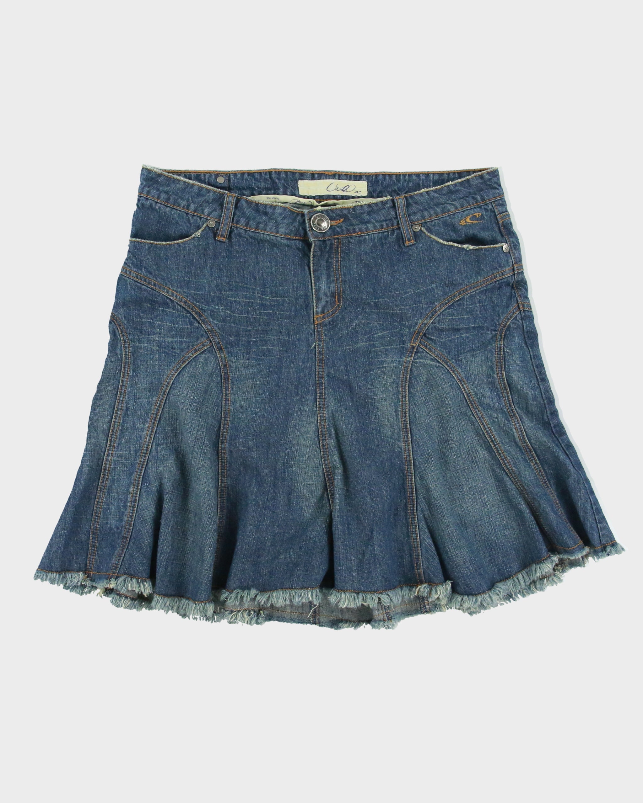 Vintage Y2K 00s O'Neill Flared Raw Hem Denim Skirt - L