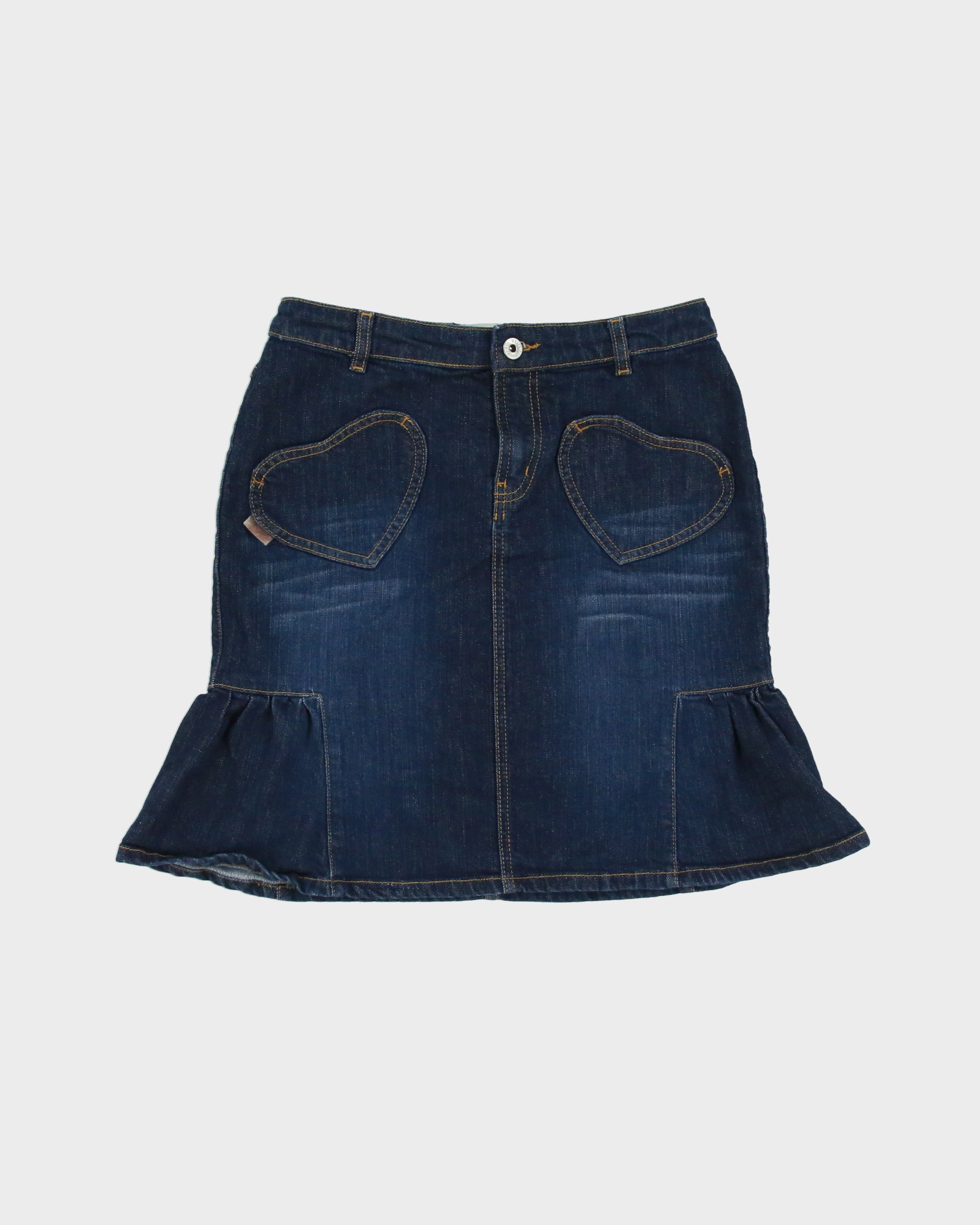 Vintage Y2K 00s Moschino Jeans Heart Pocket Flare Hem Denim Skirt - XS