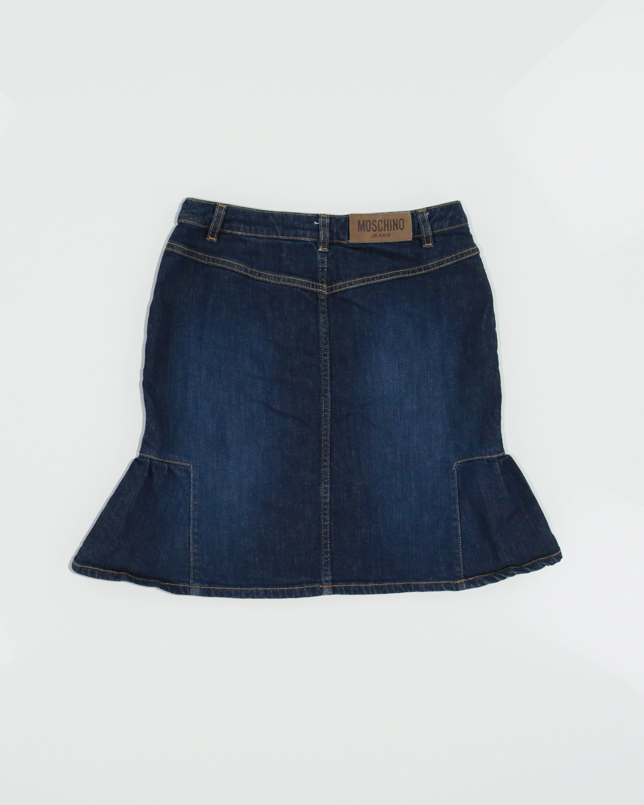 Vintage Y2K 00s Moschino Jeans Heart Pocket Flare Hem Denim Skirt - XS