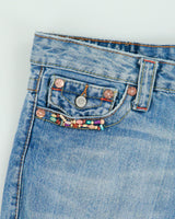 Vintage Y2K 00s True religion Beaded Distressed Denim Mini Skirt - S