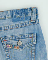Vintage Y2K 00s True religion Beaded Distressed Denim Mini Skirt - S
