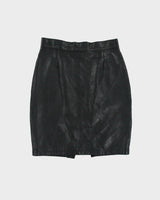 Vintage 1980s Danier Pleated Front Split Leather Skirt - S