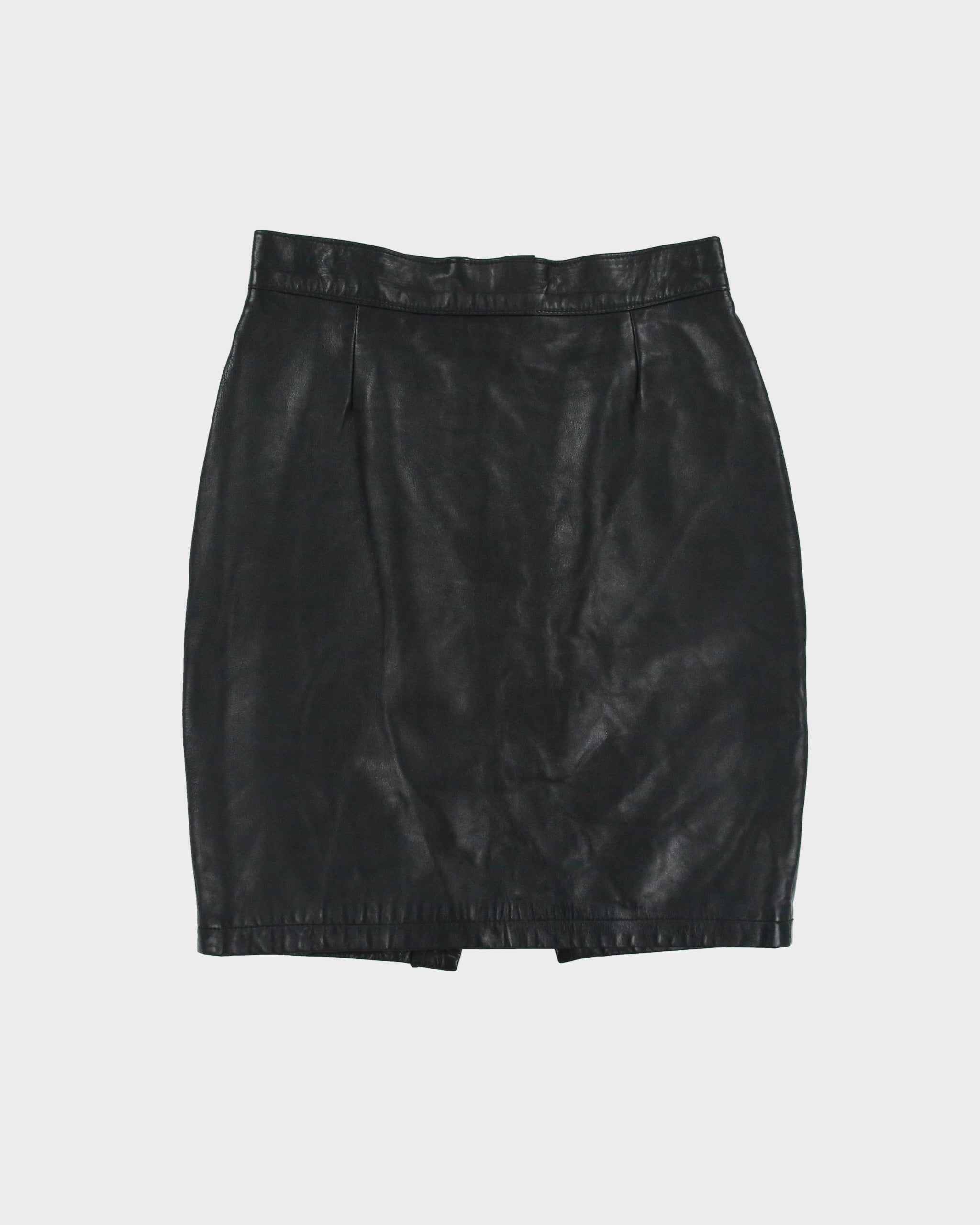 Vintage 1980s Danier Pleated Front Split Leather Skirt - S
