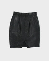 Vintage 1980s Danier Pleated Front Split Leather Skirt - S