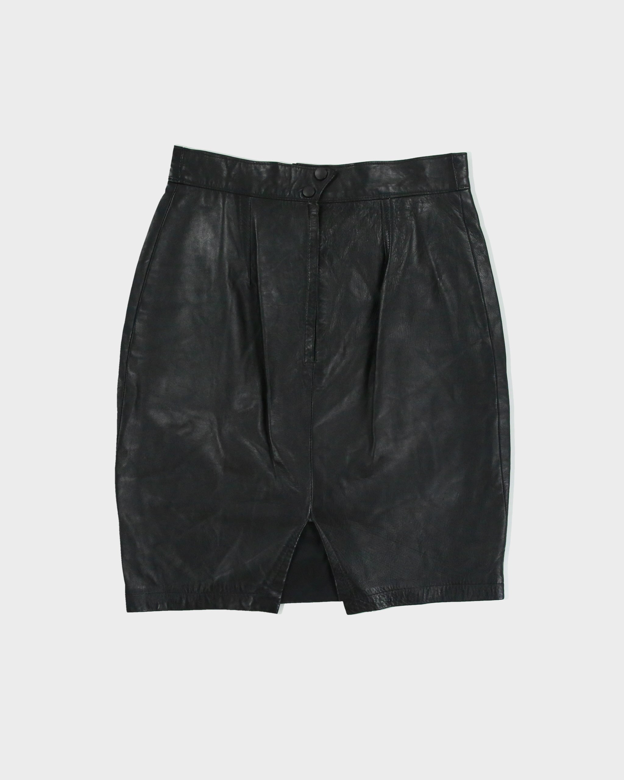 Vintage 1980s Danier Pleated Front Split Leather Skirt - S