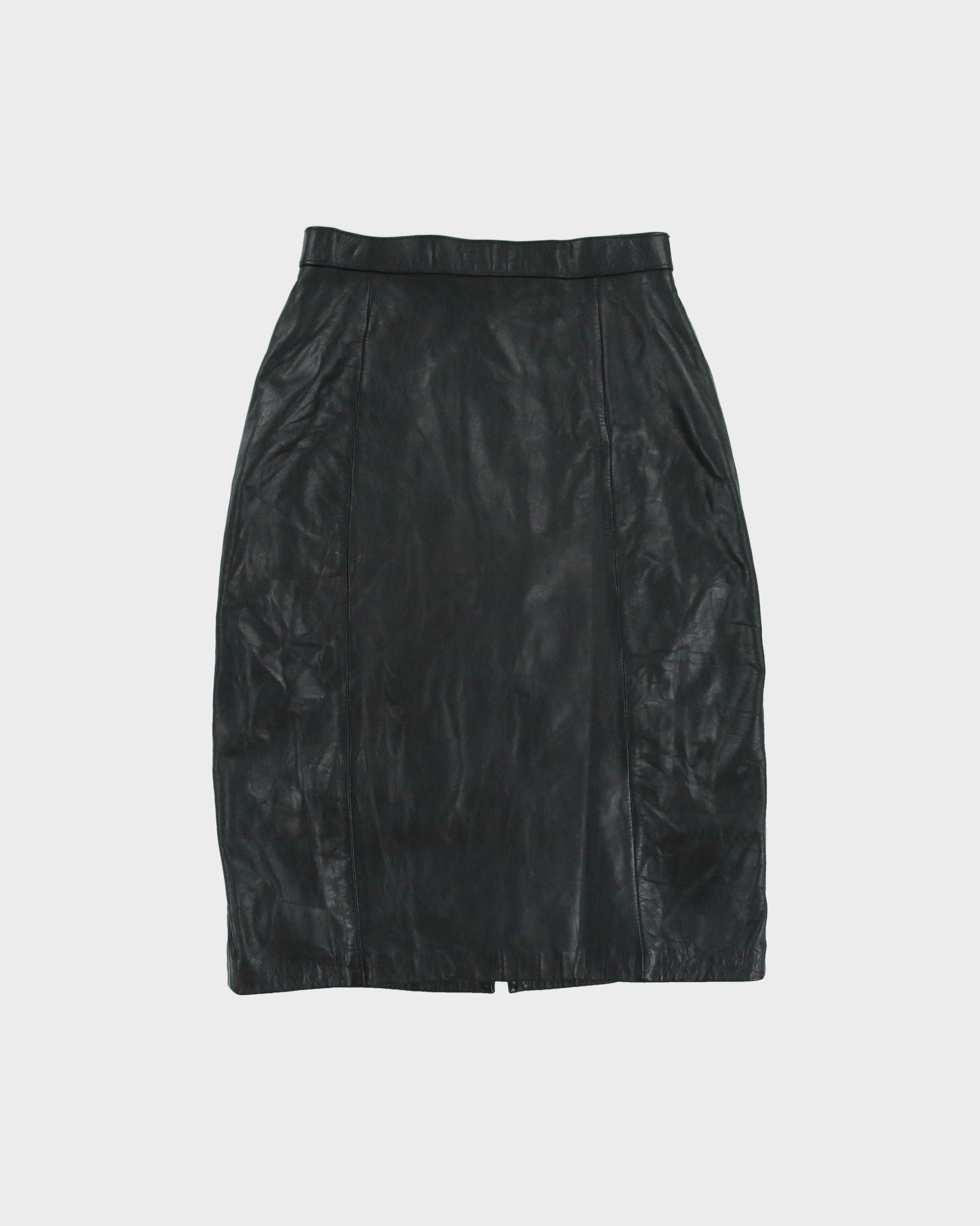 Vintage 1980s Wilsons High Waisted Back Split Leather Skirt - XXS