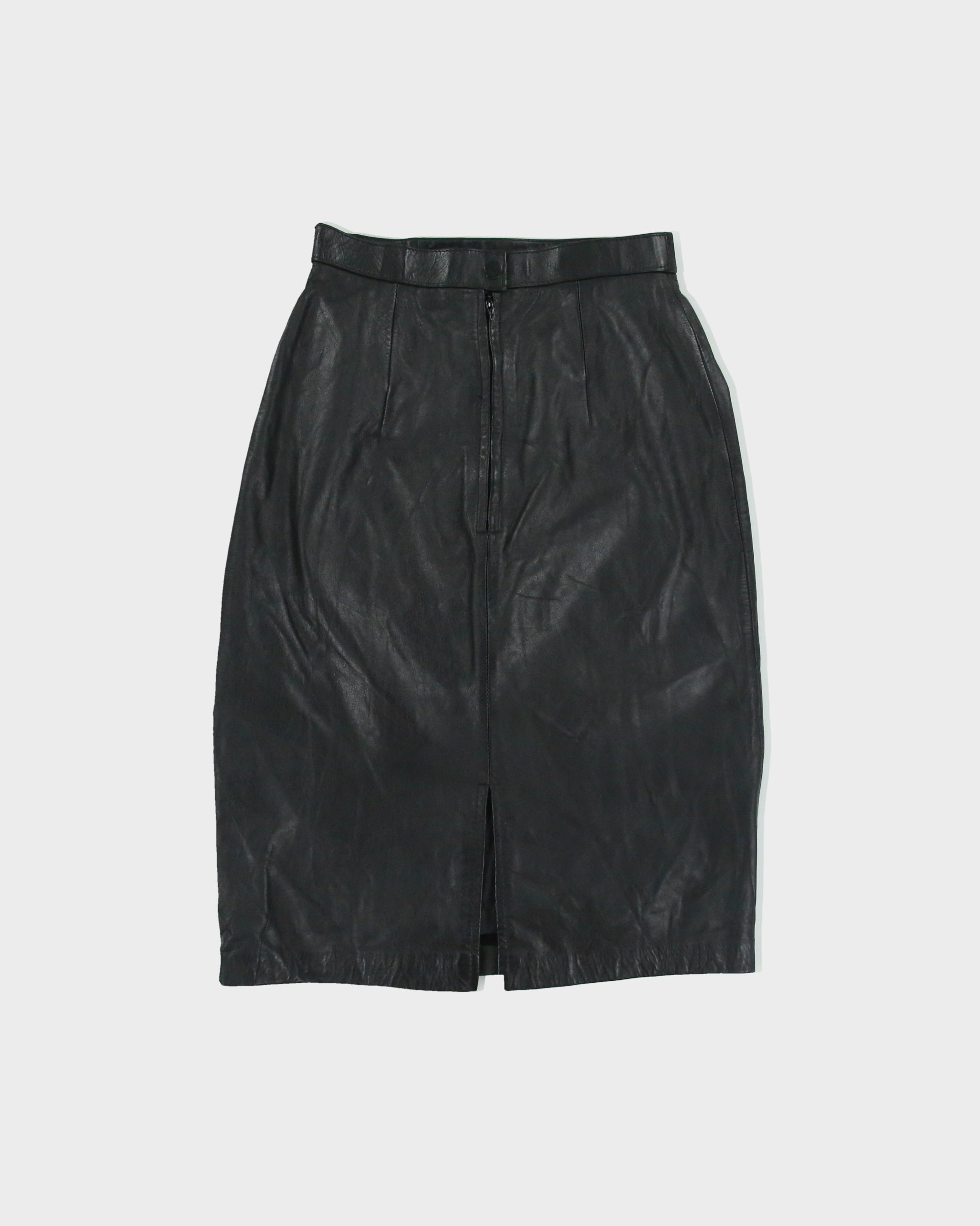 Vintage 1980s Wilsons High Waisted Back Split Leather Skirt - XXS