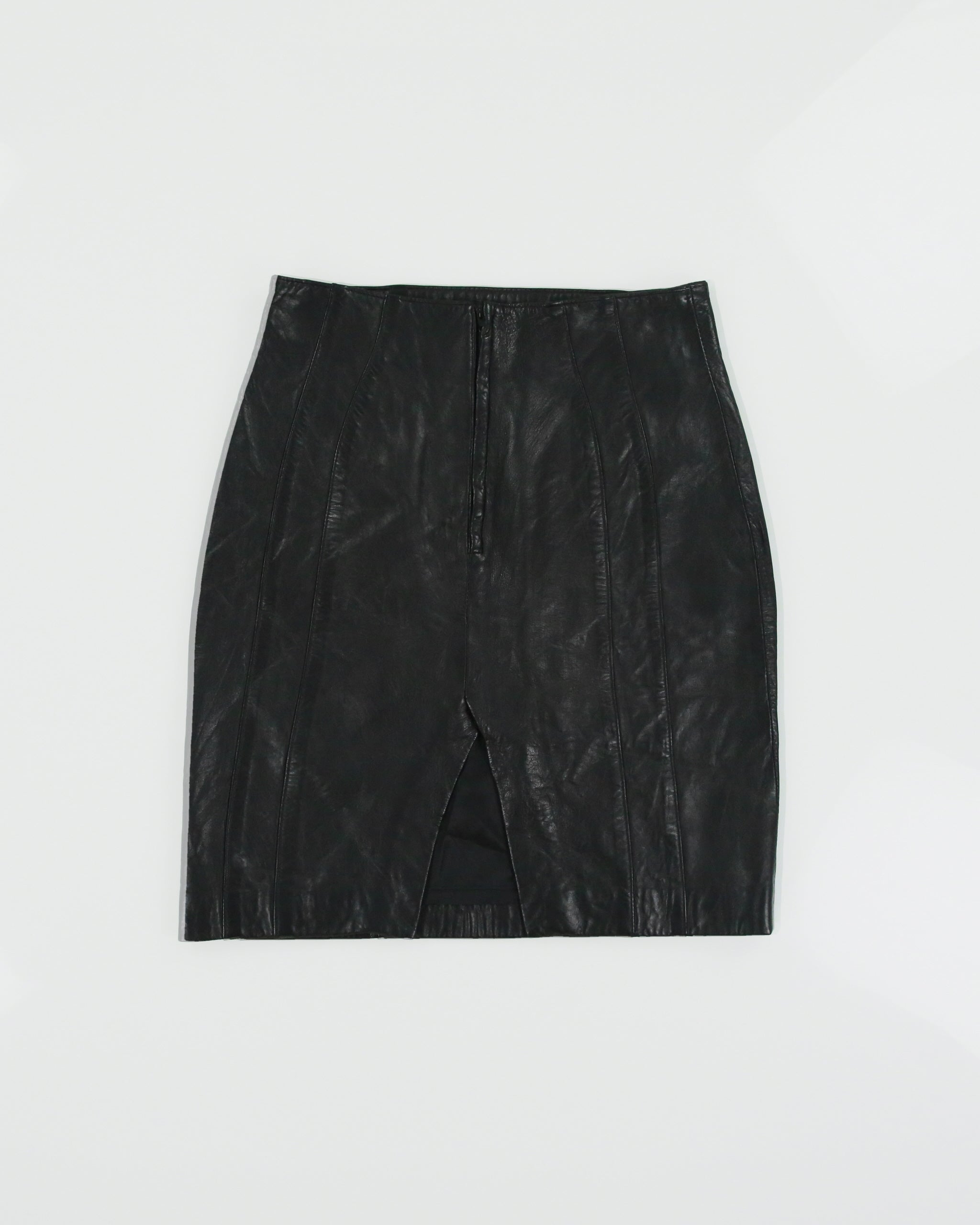 Vintage 1990s Neto Panelled Back Split Leather Skirt - XS