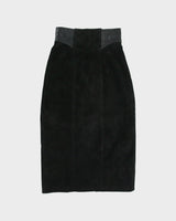 Vintage 1980s Danier Leather Waist Detail Back Split Suede Skirt - XS