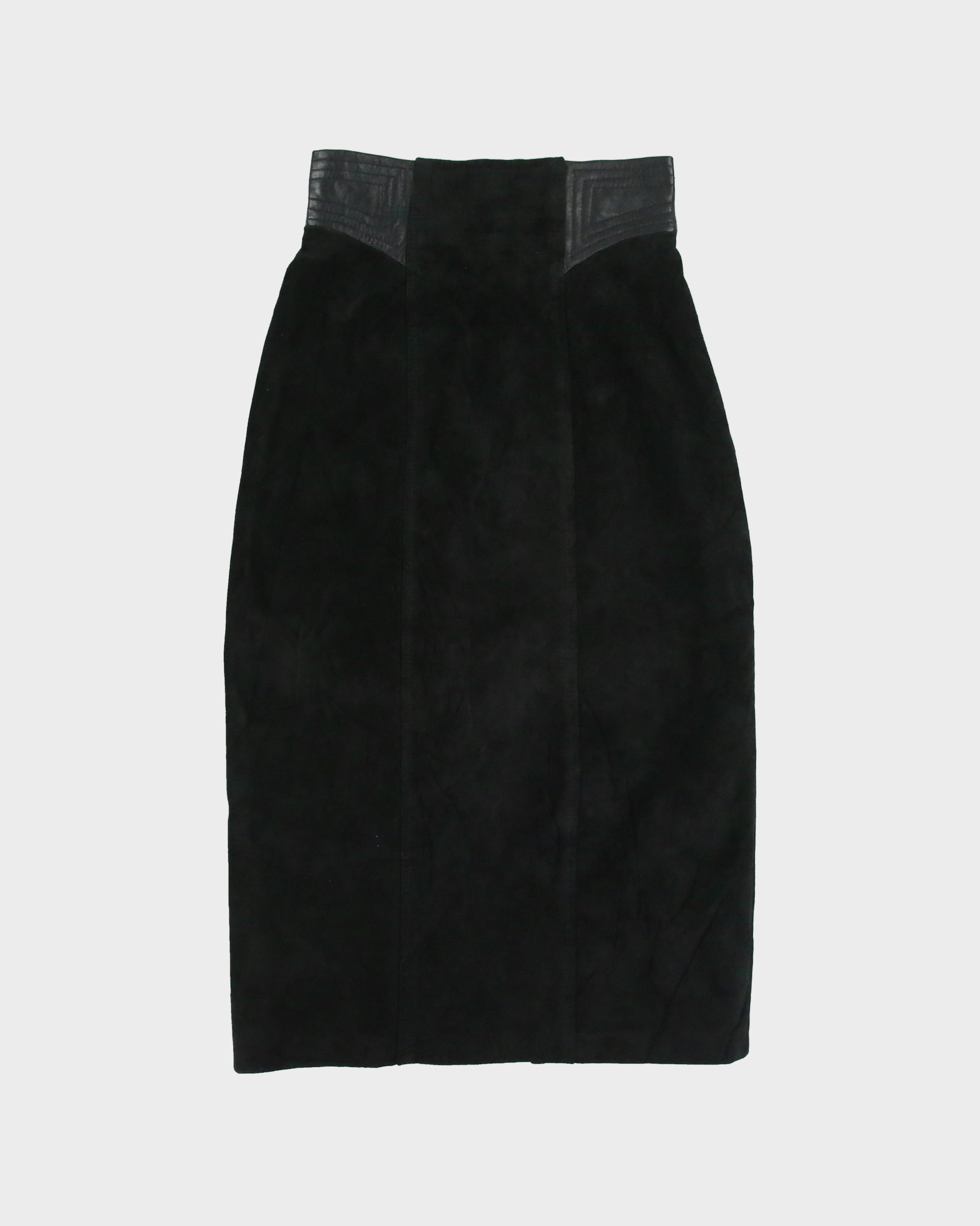 Vintage 1980s Danier Leather Waist Detail Back Split Suede Skirt - XS