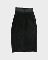 Vintage 1980s Danier Leather Waist Detail Back Split Suede Skirt - XS