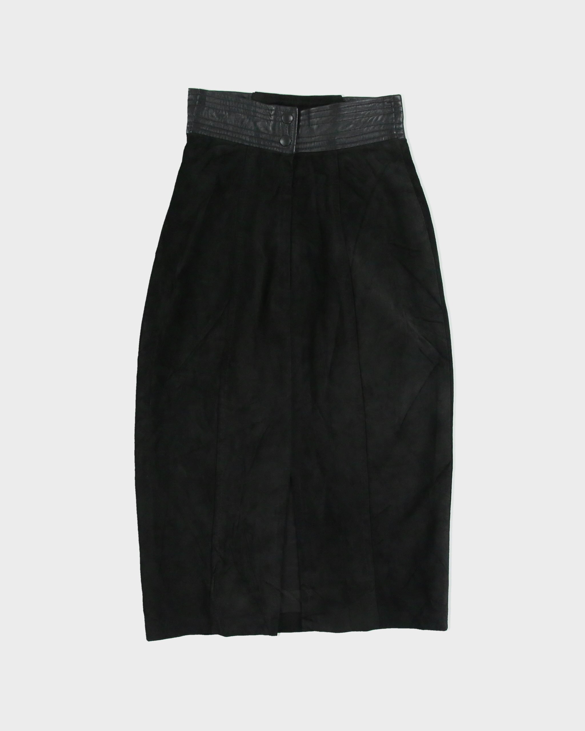 Vintage 1980s Danier Leather Waist Detail Back Split Suede Skirt - XS