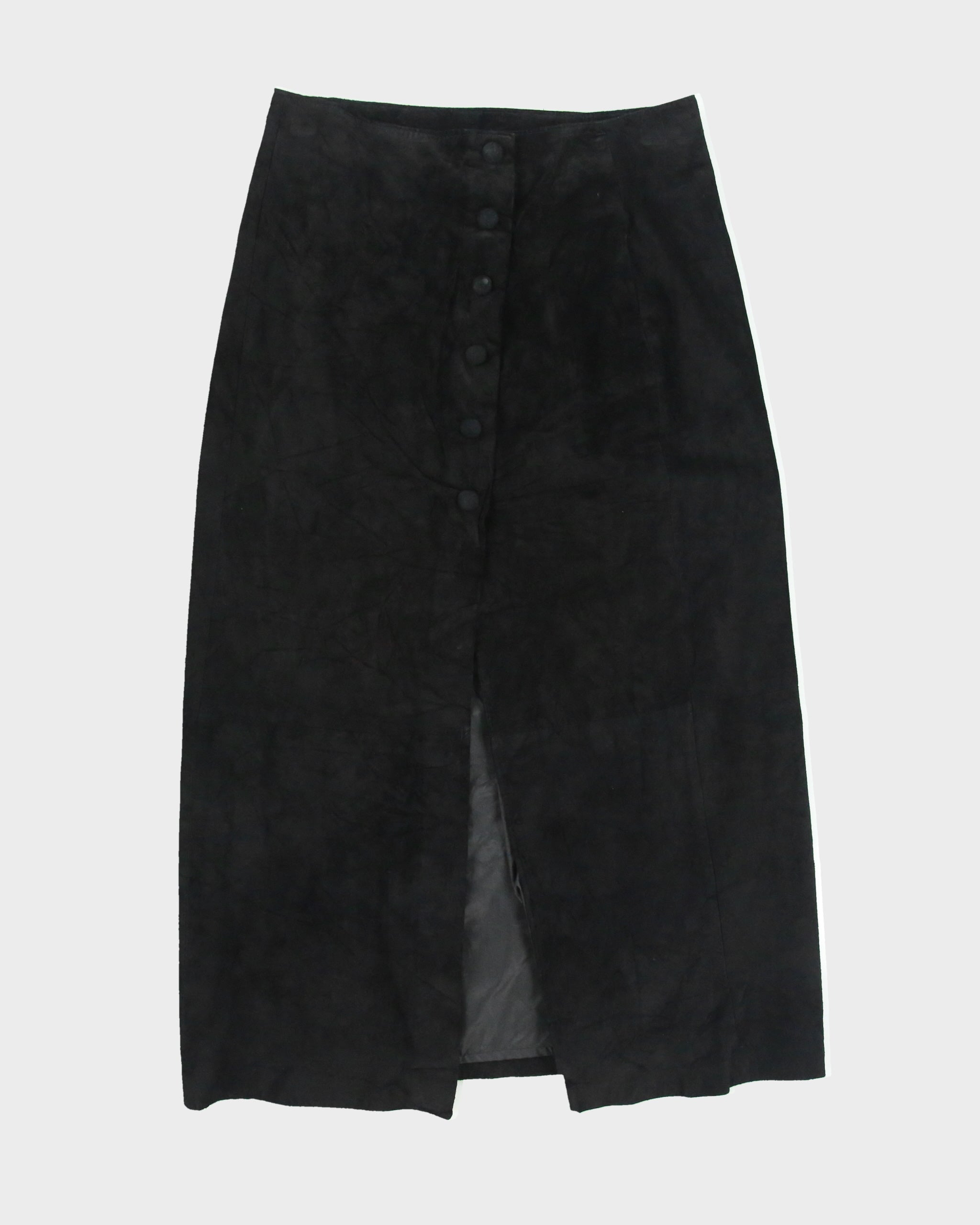 Vintage 1980s Reitmans Snap Button High Front Split Suede Skirt - XS