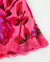Vintage 1990s Betsey Jonson Lace Trim Floral Silk Skirt - XS