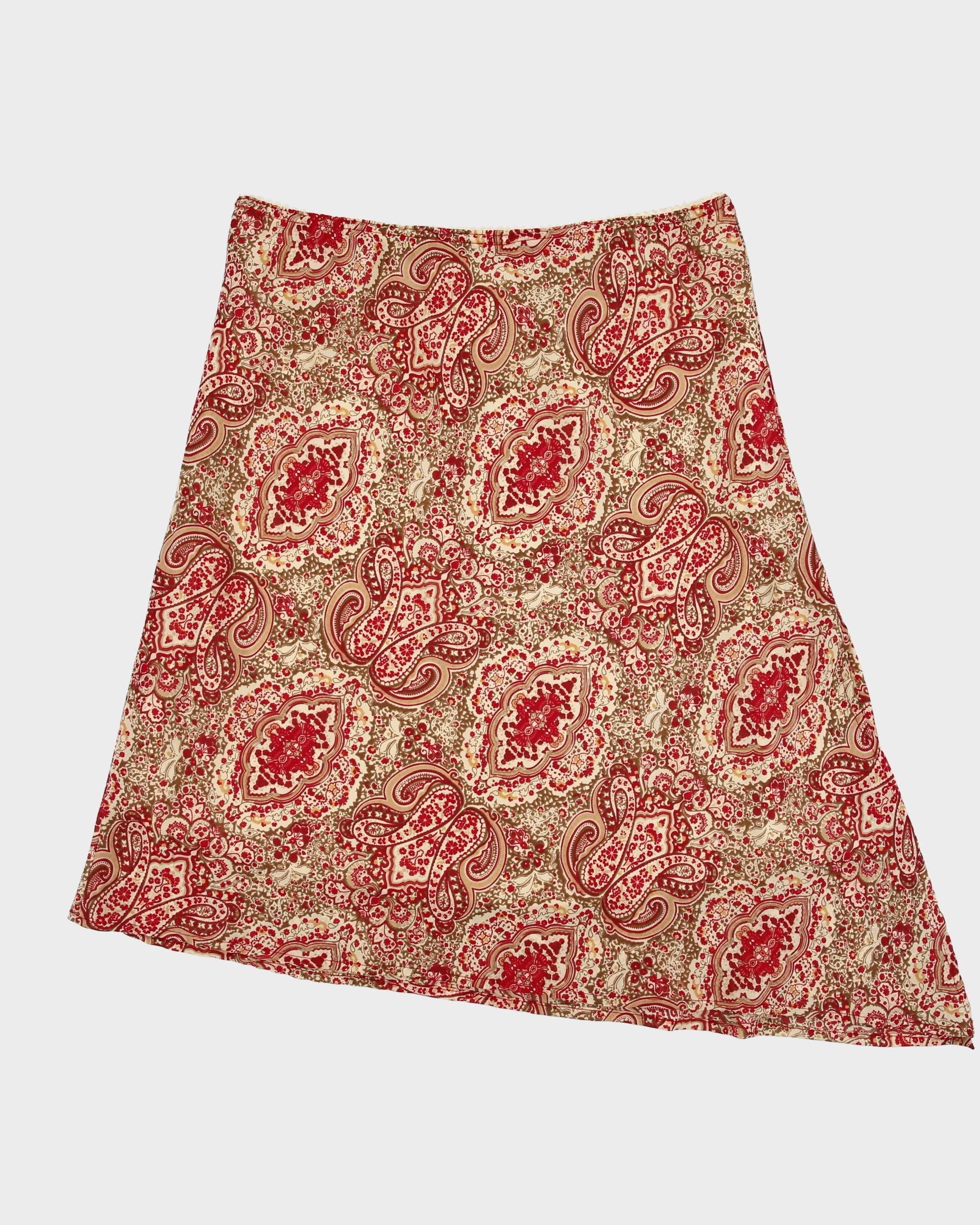 Vintage 1990s Jessica Asymmetric Hem Paisley Pattern Side Split Skirt - M