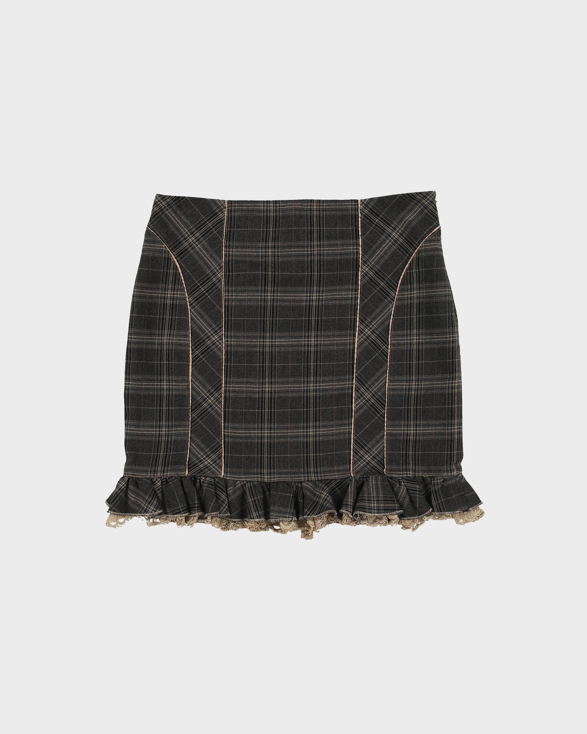 Vintage Y2K 00s Bebe Plaid Lace Ruffled Hem Skirt - S