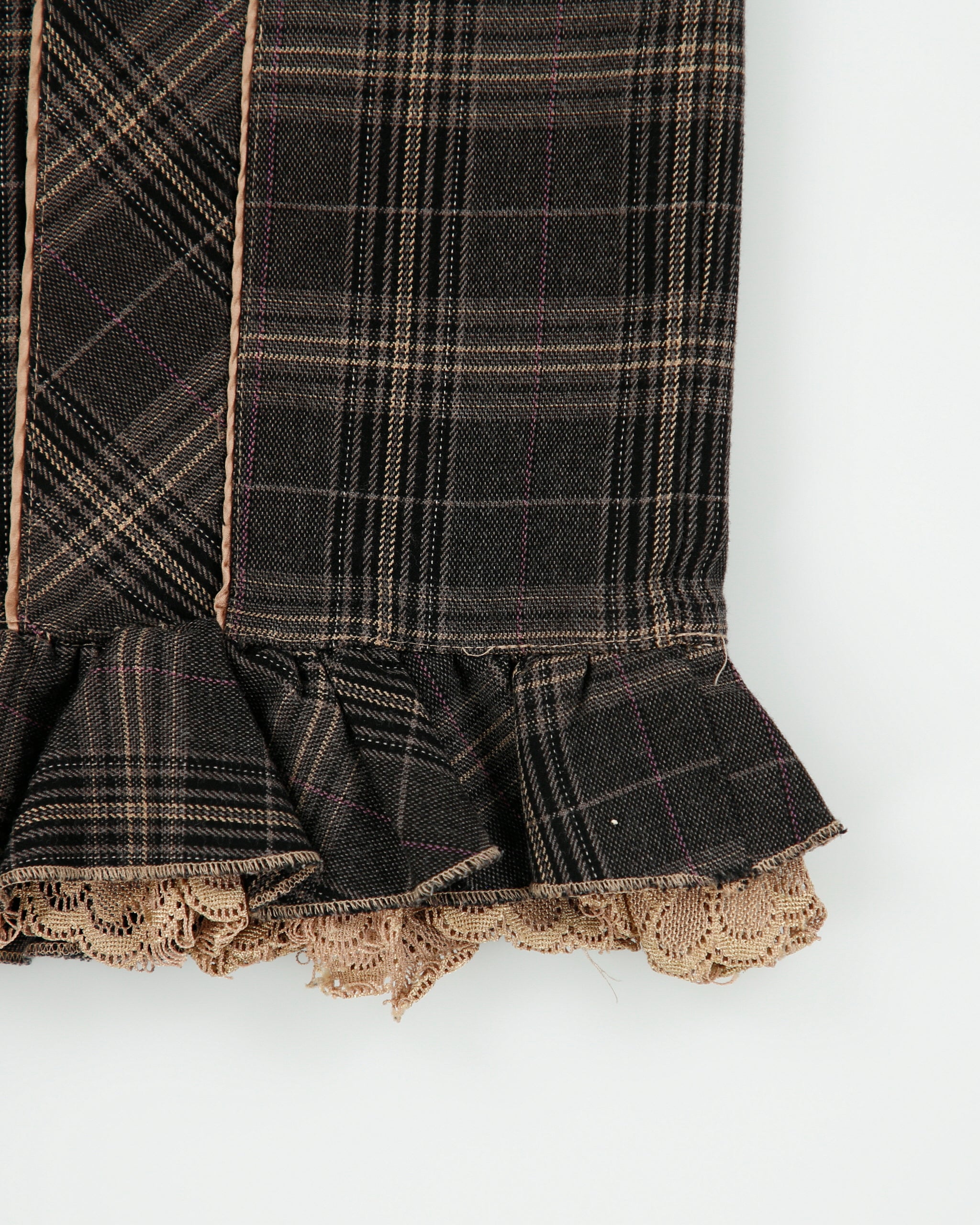 Vintage Y2K 00s Bebe Plaid Lace Ruffled Hem Skirt - S