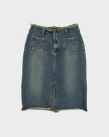 Vintage Y2K 00s Gogib Jeans Frayed Waist Front Split Denim Skirt - XS