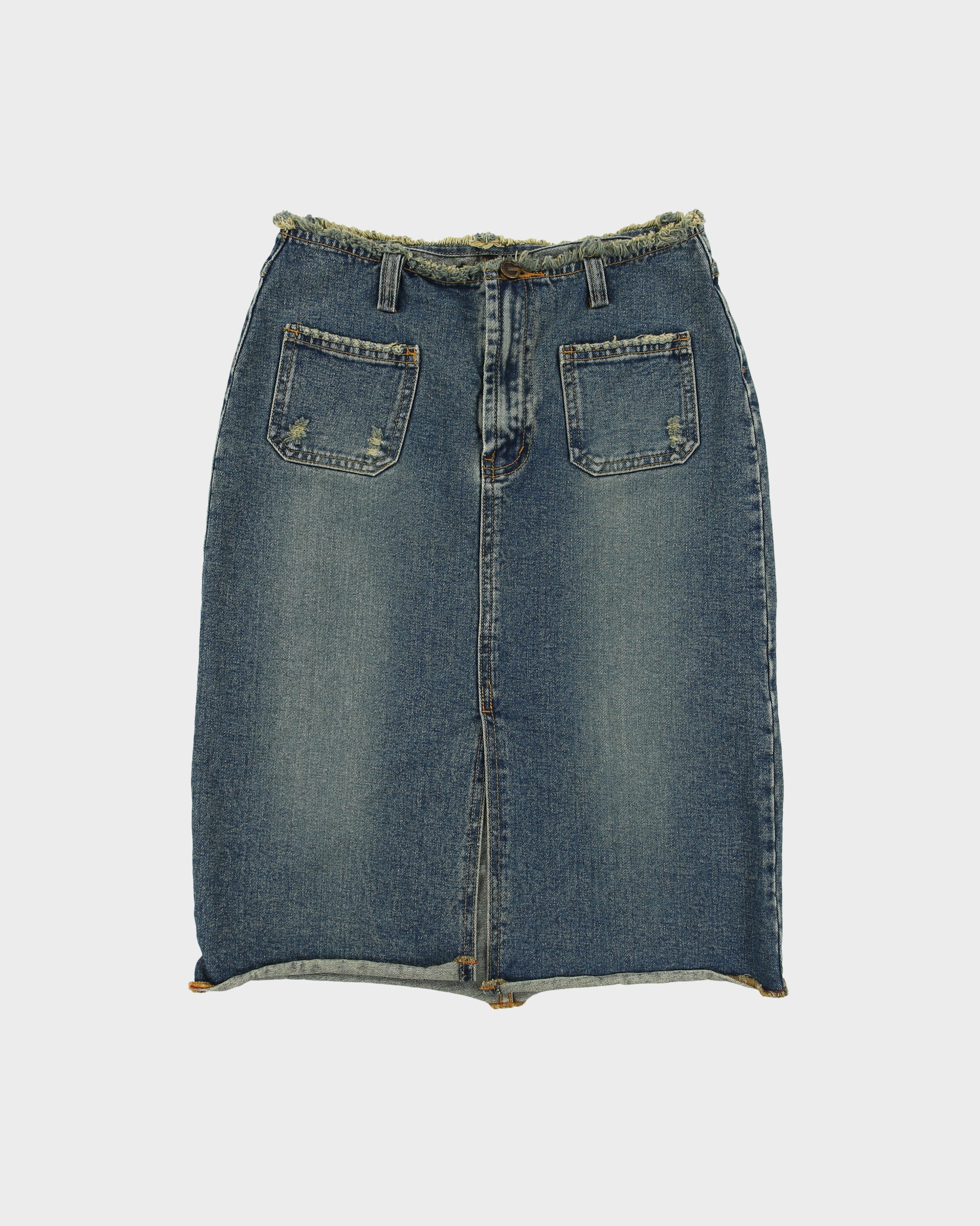 Vintage Y2K 00s Gogib Jeans Frayed Waist Front Split Denim Skirt - XS