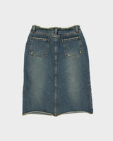 Vintage Y2K 00s Gogib Jeans Frayed Waist Front Split Denim Skirt - XS