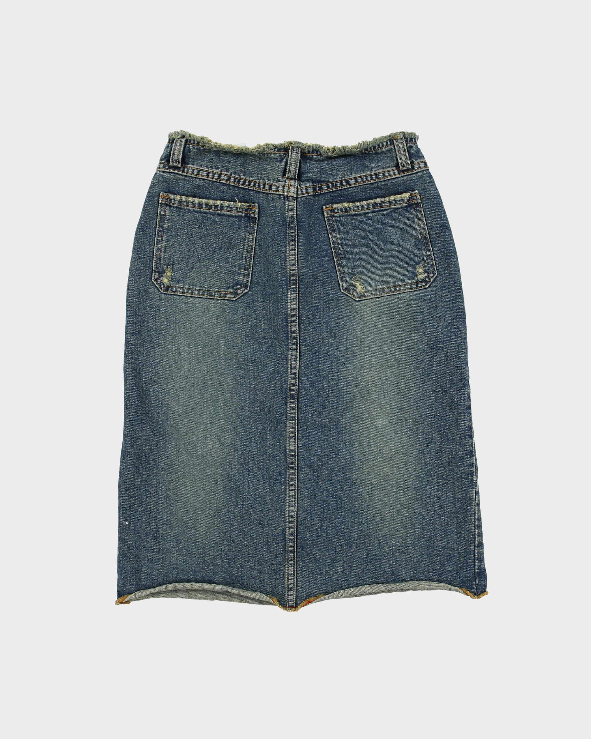 Vintage Y2K 00s Gogib Jeans Frayed Waist Front Split Denim Skirt - XS