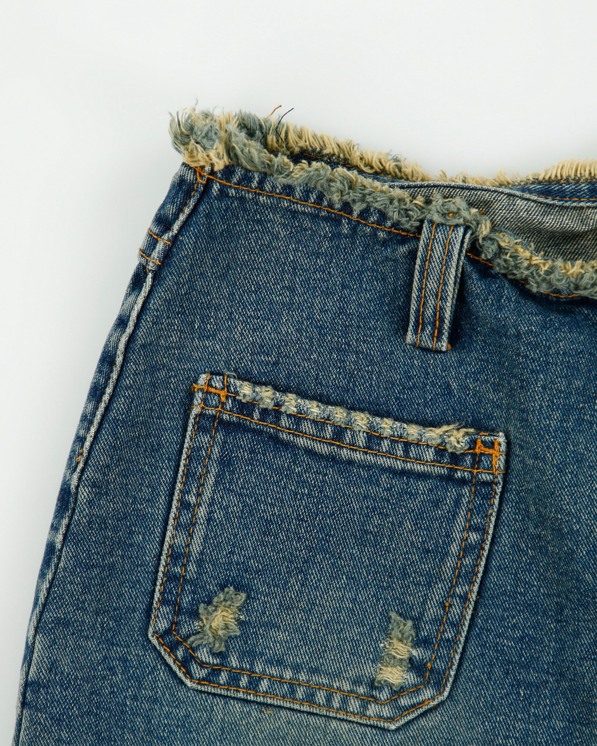 Vintage Y2K 00s Gogib Jeans Frayed Waist Front Split Denim Skirt - XS
